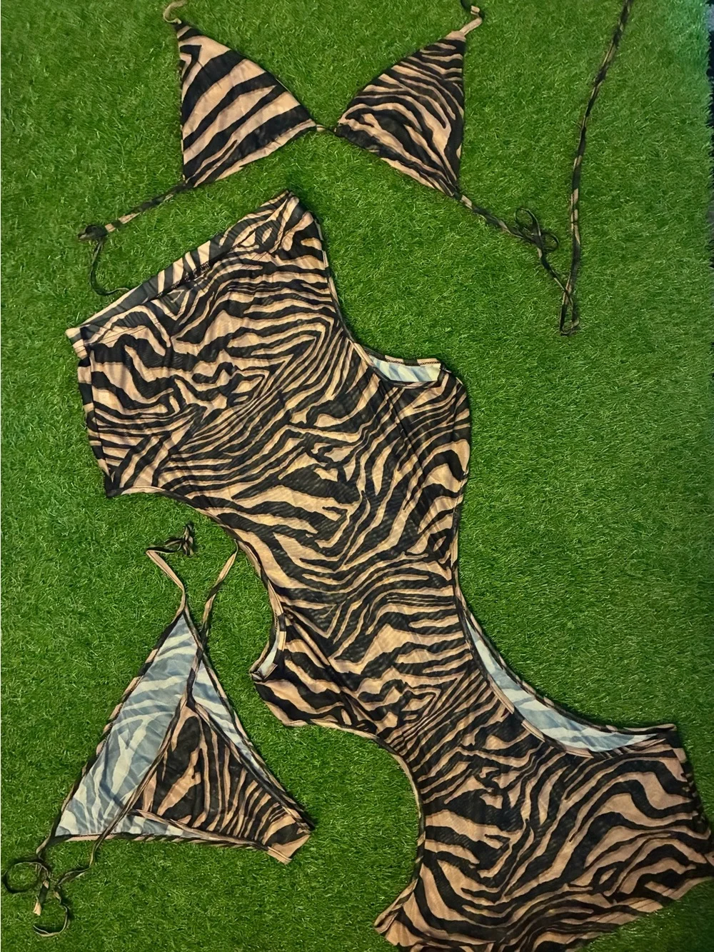Brown Zebra Print Cutout Maxi Skirt Set